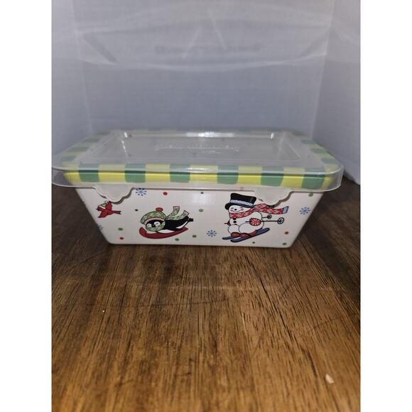 Temp-tations By Tara 12 Oz Mini Loaf Bakeware "Winter Whimsy" Stoneware. - Picture 1 of 5